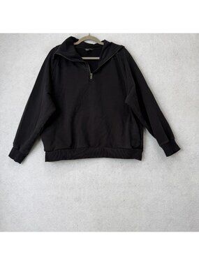 Athleta Sweatshirt Womens Large Black 1/4 Zip Mock Neck Fleece Pullover Pockets